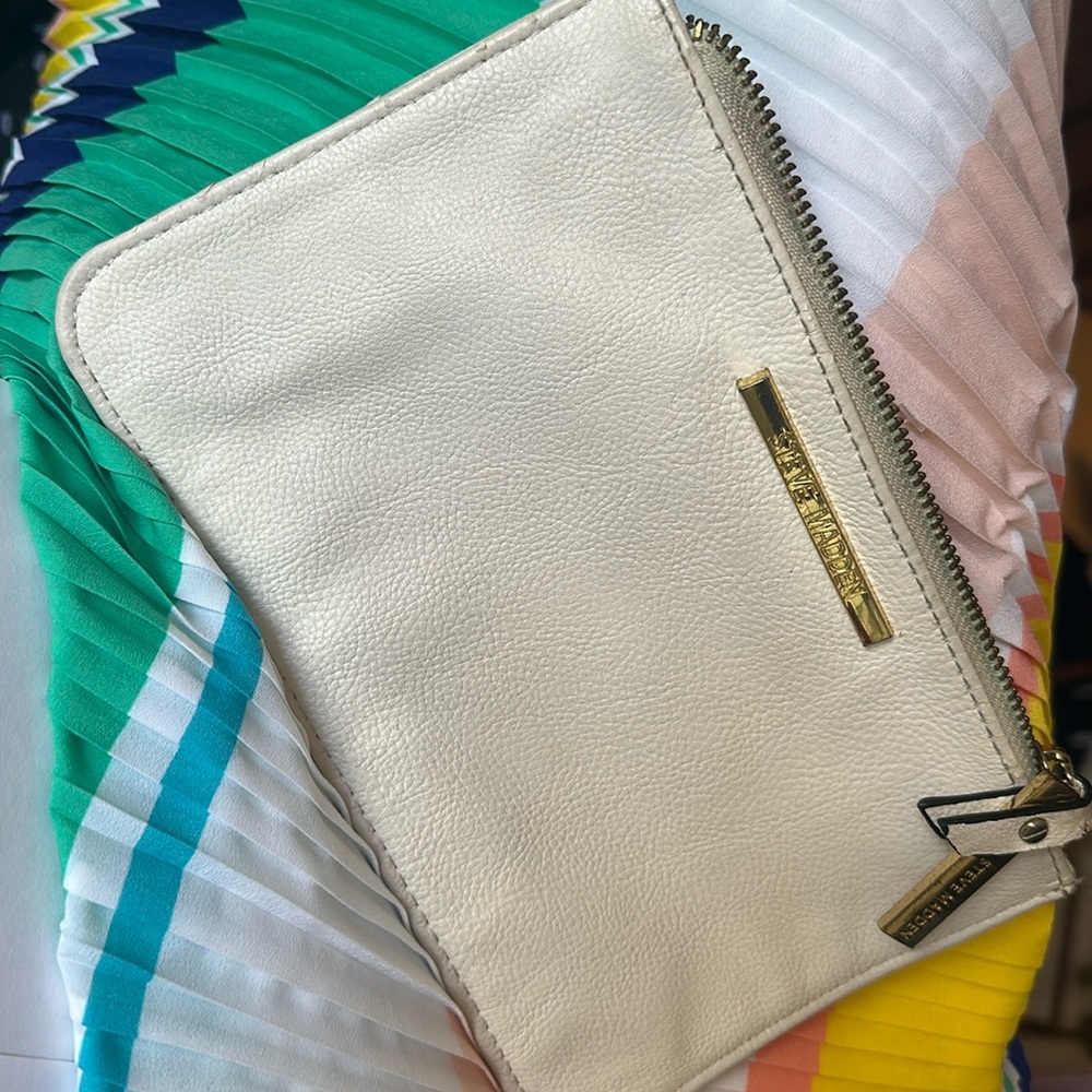 Steve Madden White Clutch with Gold Accents